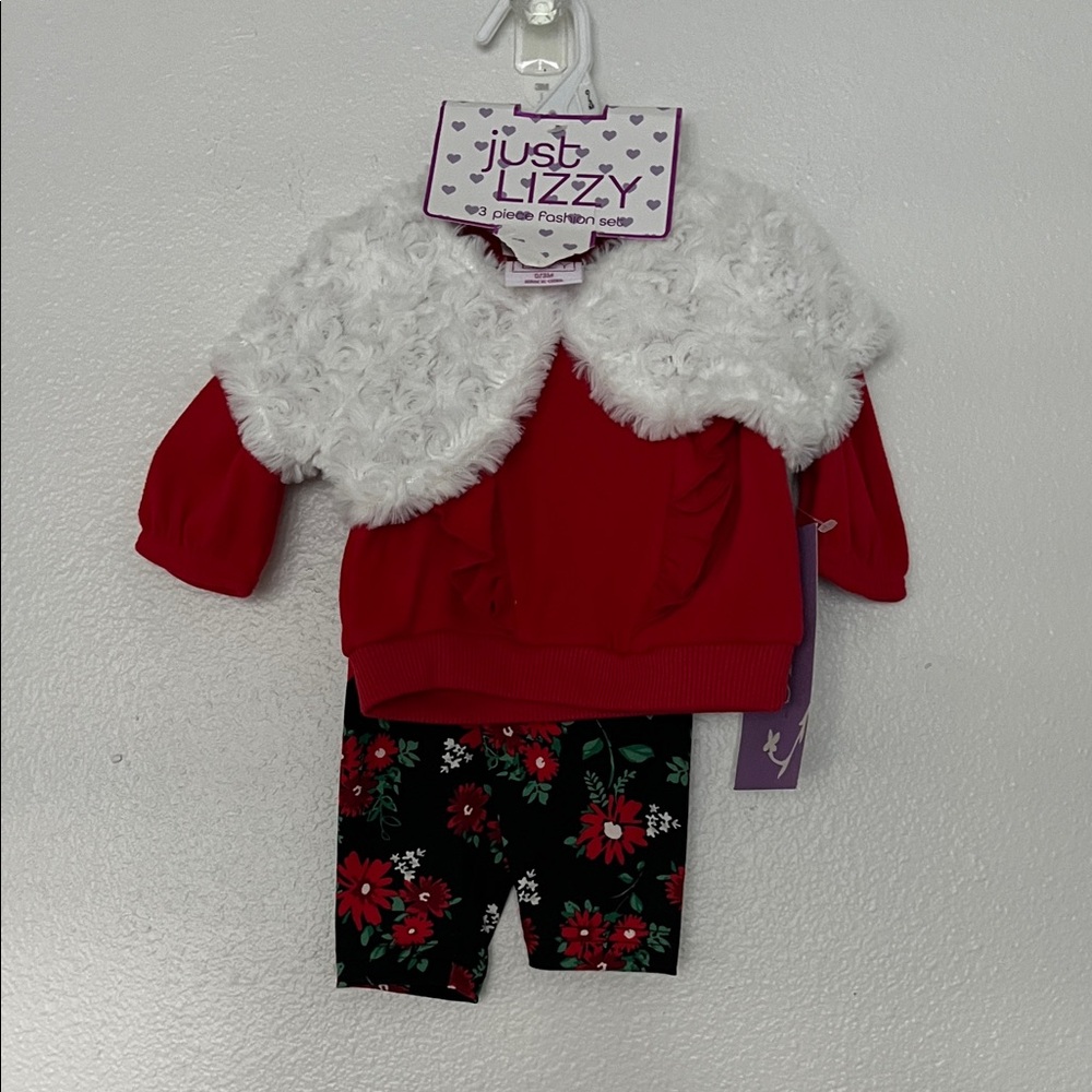 NWT Just Lizzy Red and White Baby Outfit sz 0-3 months